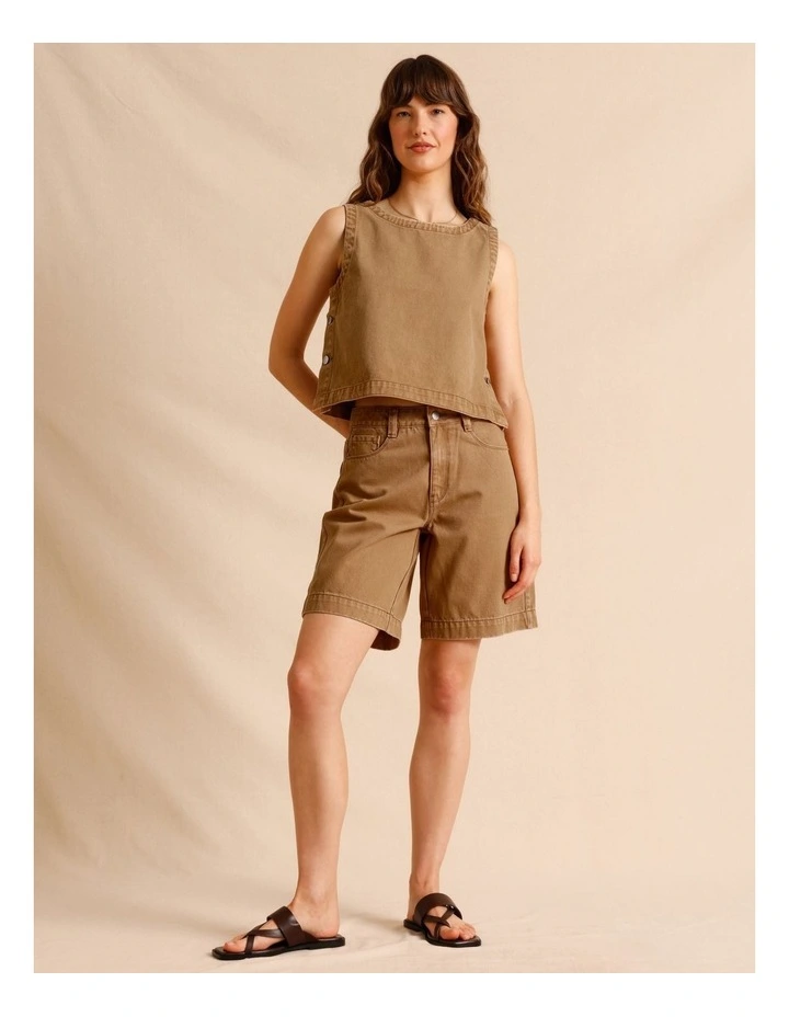 Recycled Cotton Blend Twill Tank in Sand image 2