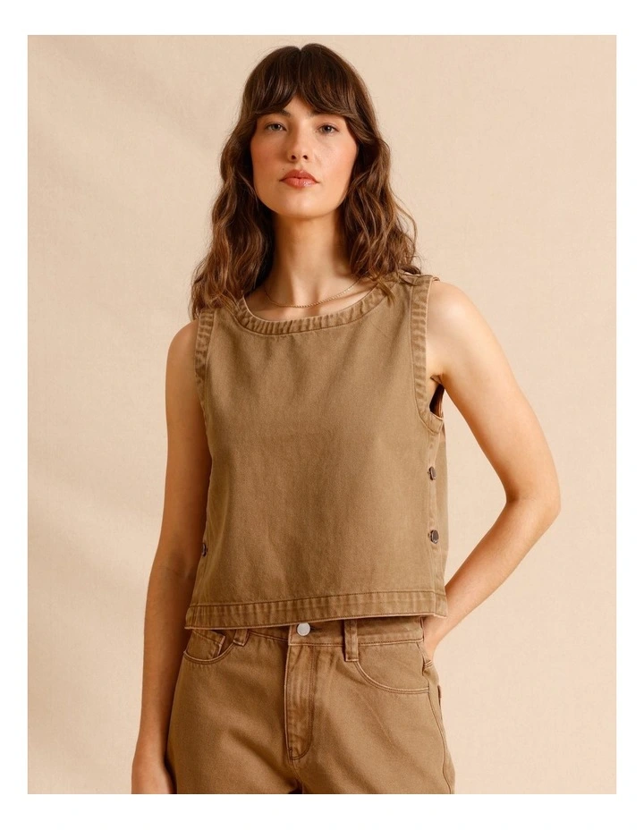 Recycled Cotton Blend Twill Tank in Sand image 3