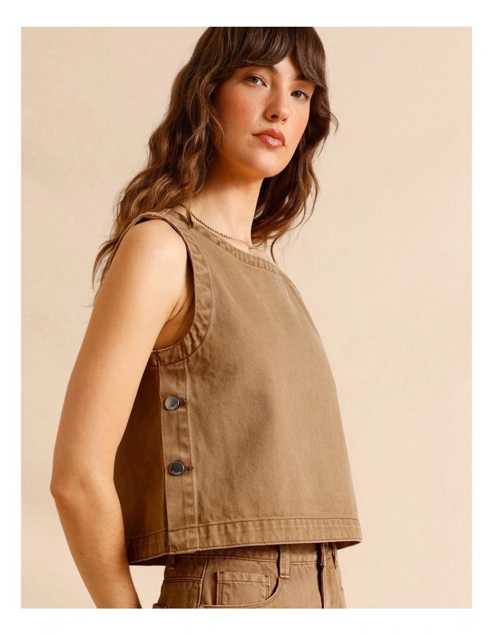 Recycled Cotton Blend Twill Tank in Sand image 4