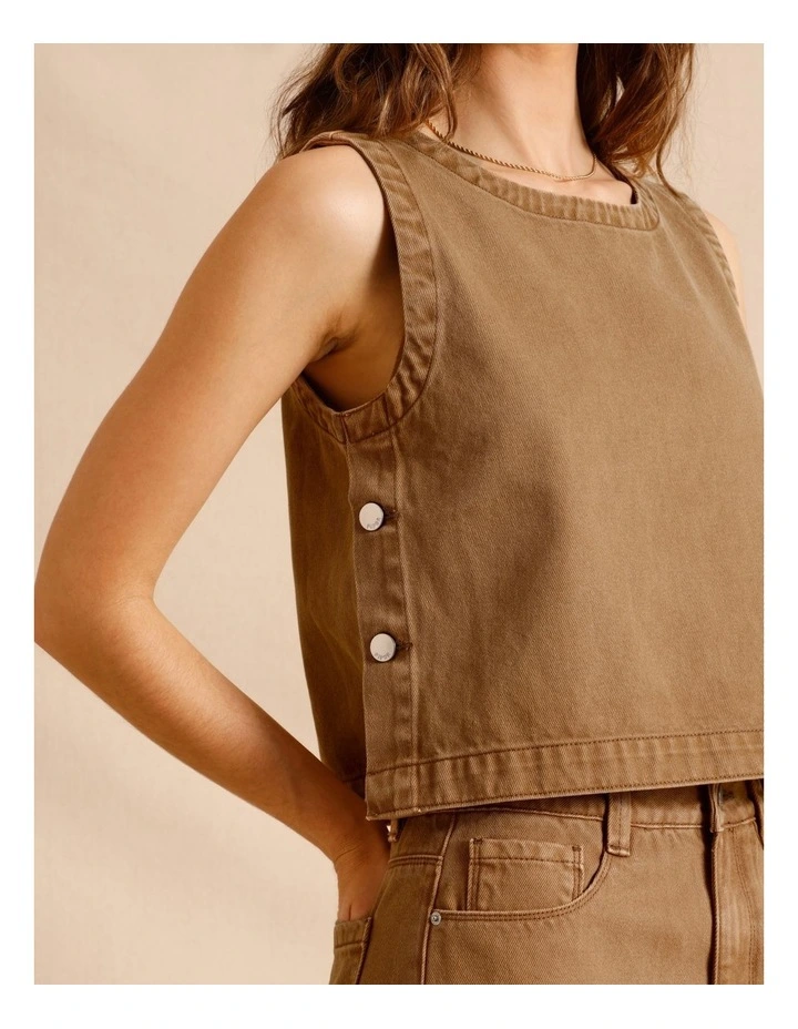 Recycled Cotton Blend Twill Tank in Sand image 5