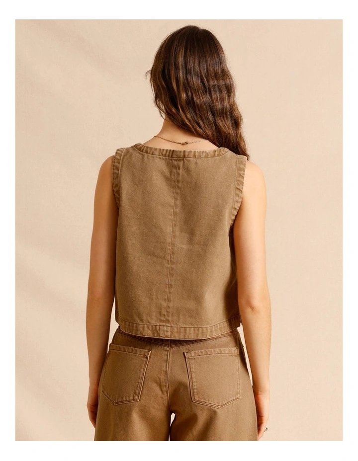 Recycled Cotton Blend Twill Tank in Sand image 6