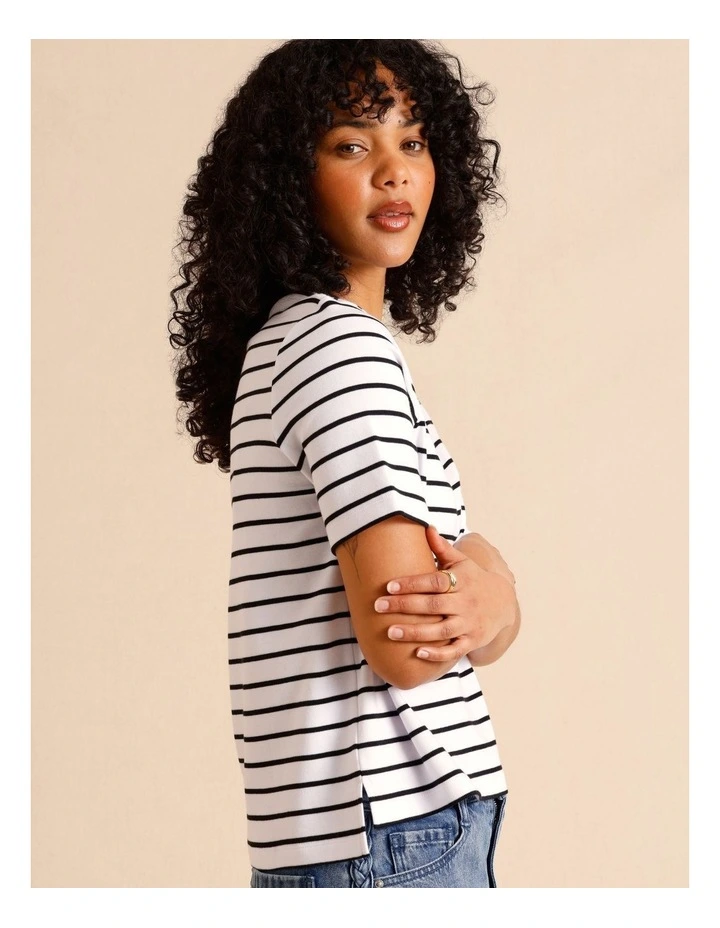 Organic Cotton Boyfriend Tee in Black/White image 1