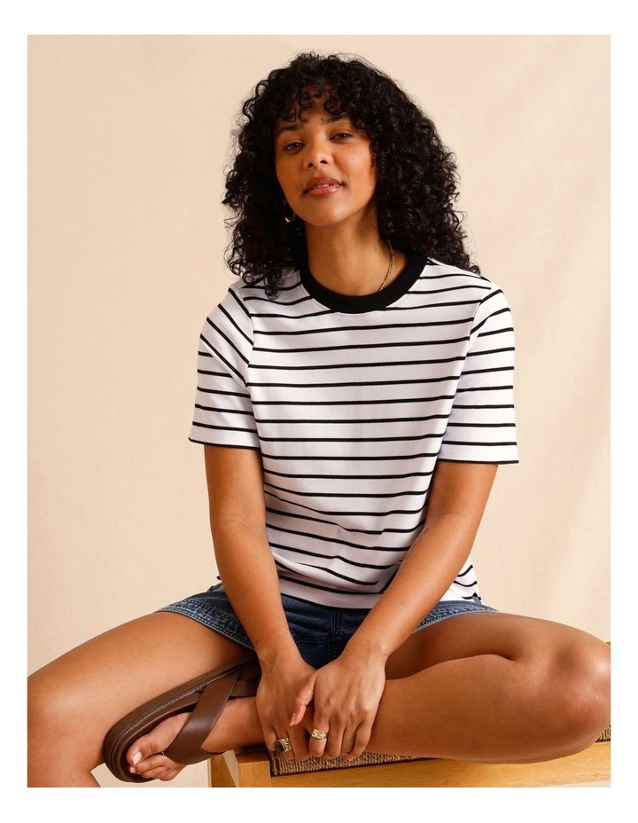 Organic Cotton Boyfriend Tee in Black/White image 2