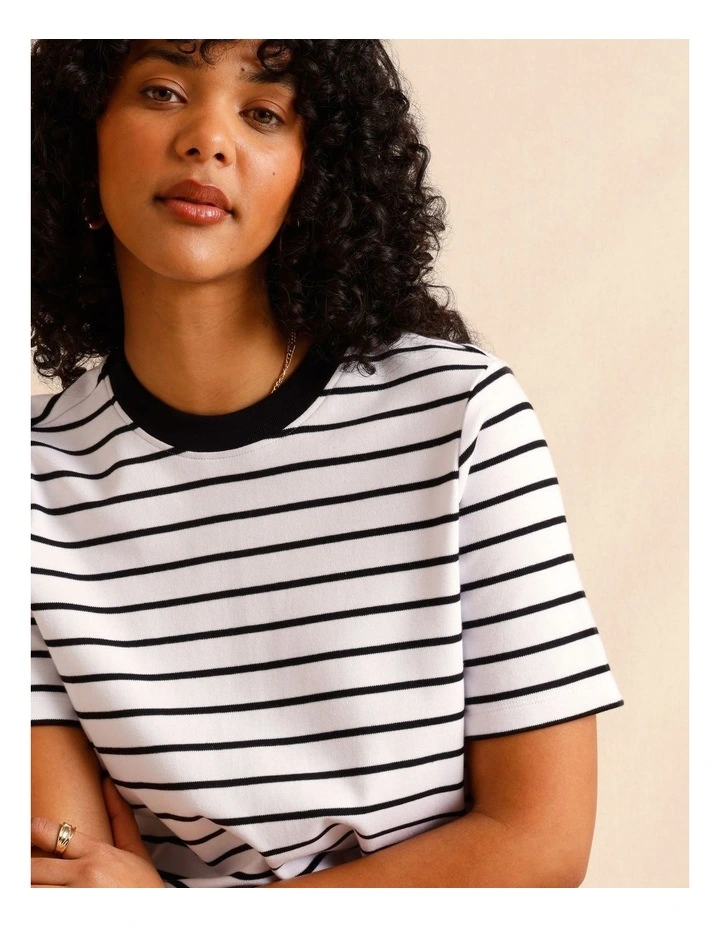 Organic Cotton Boyfriend Tee in Black/White image 3