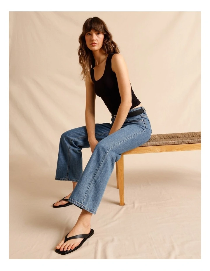 Tencel Blend Gathered Side Scoop Neck Tank in Black image 5