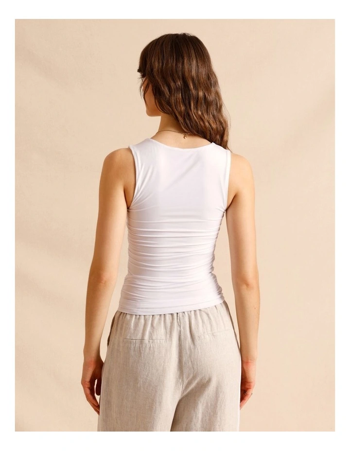 Tencel Blend Gathered Side Scoop Neck Tank in White image 6