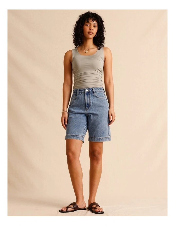 Tencel Blend Gathered Side Scoop Neck Tank in Light Brown image 3