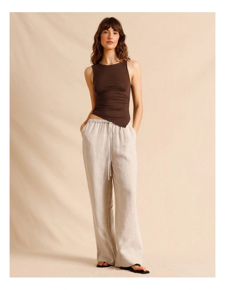Tencel Blend Gathered Side Asymmetric Hem Tank in Chocolate image 2