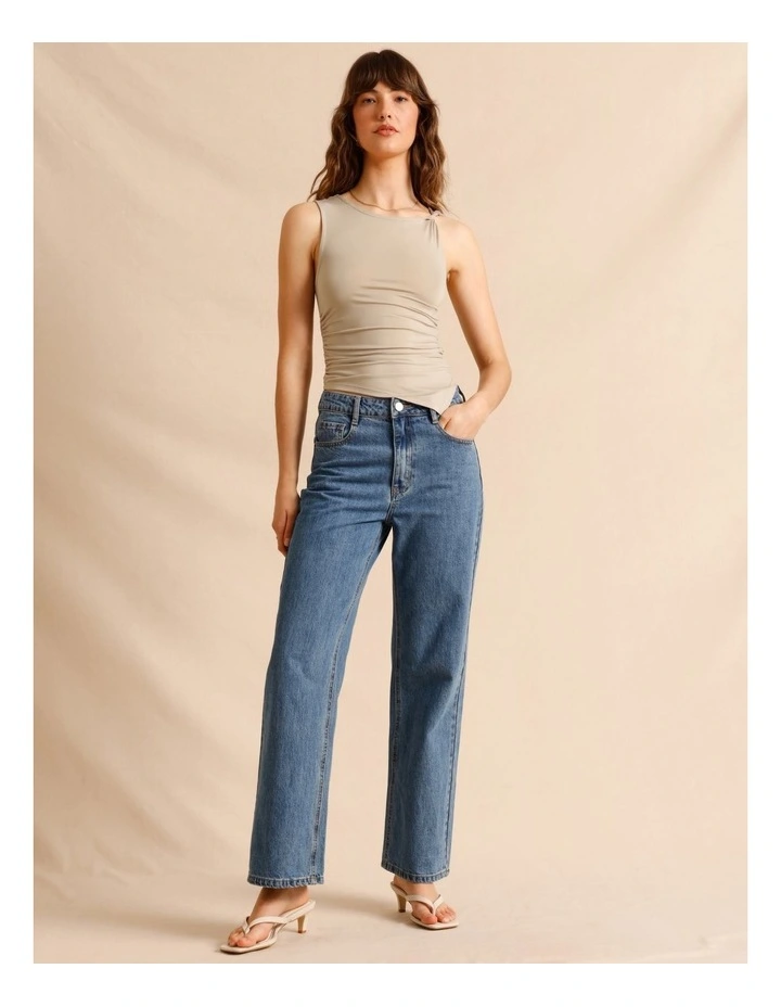 Tencel Blend Gathered Side Asymmetric Hem Tank in Light Brown image 3