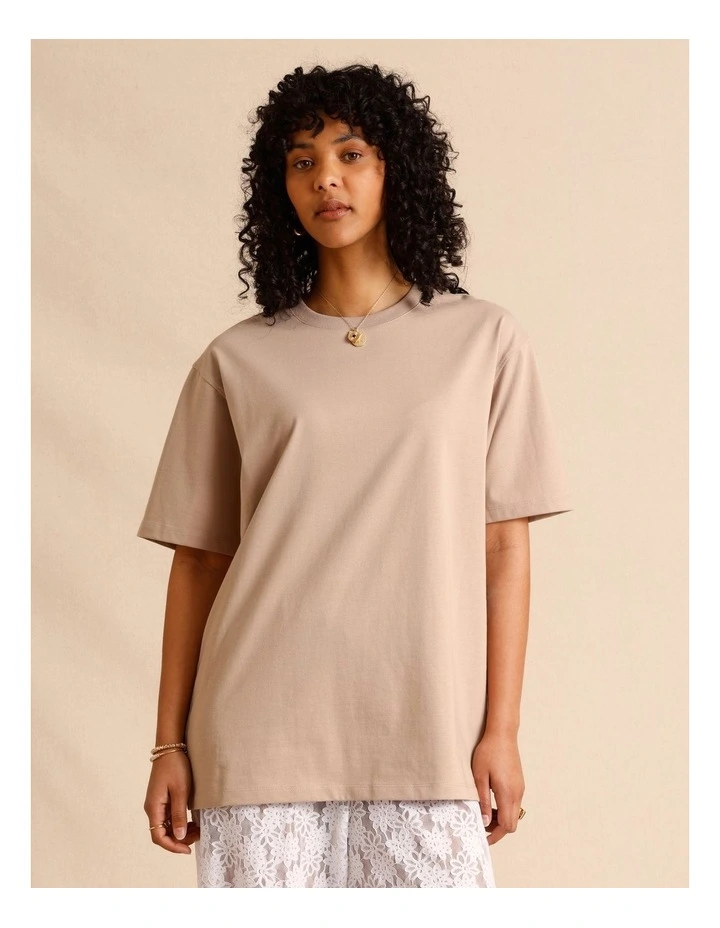 Oversized Organic Cotton Tee in Light Brown image 2
