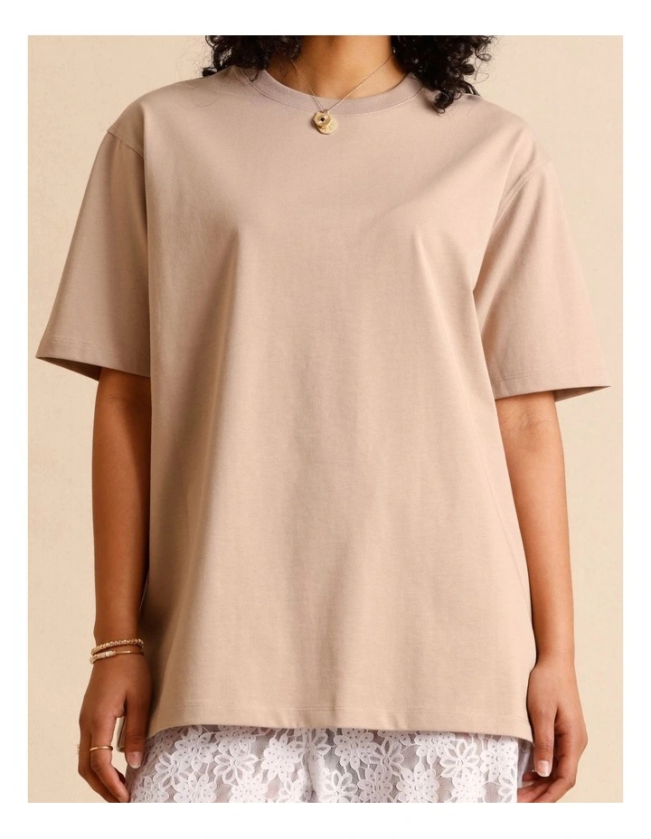 Oversized Organic Cotton Tee in Light Brown image 3