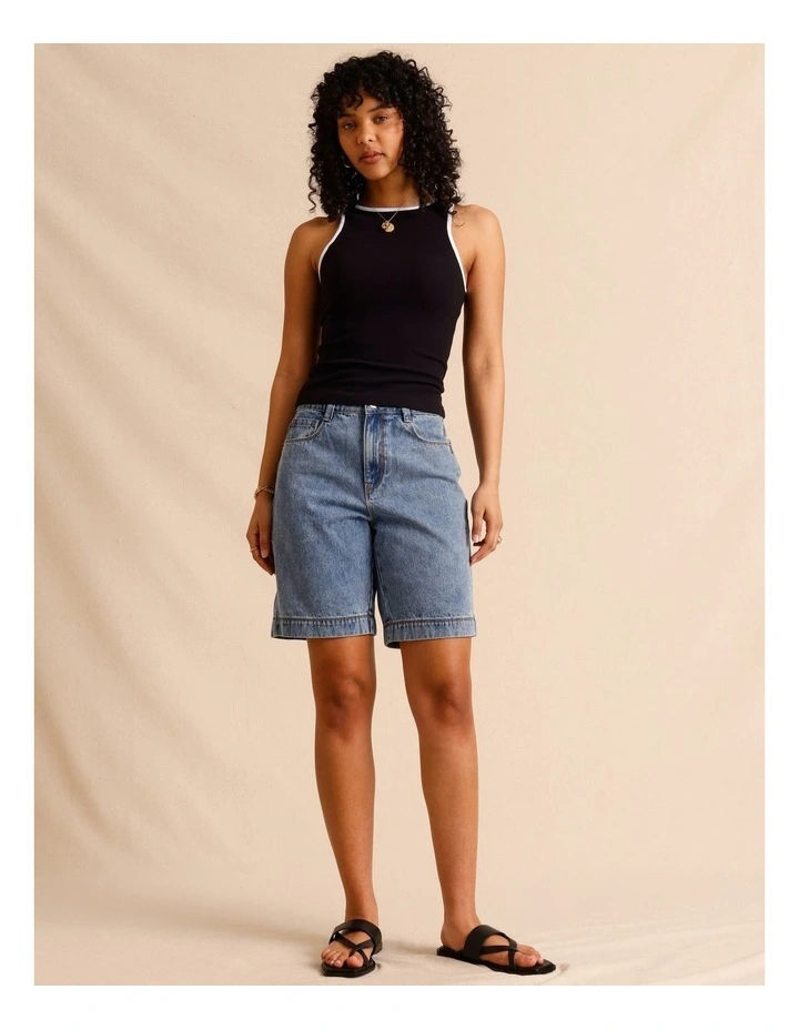 Organic Cotton Blend Contrast Rib Bind Tank in Black image 3