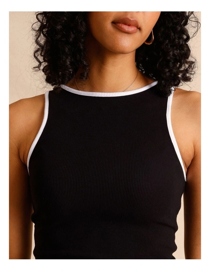 Organic Cotton Blend Contrast Rib Bind Tank in Black image 5