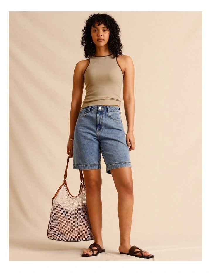 Organic Cotton Blend Contrast Rib Bind Tank in Sand image 3