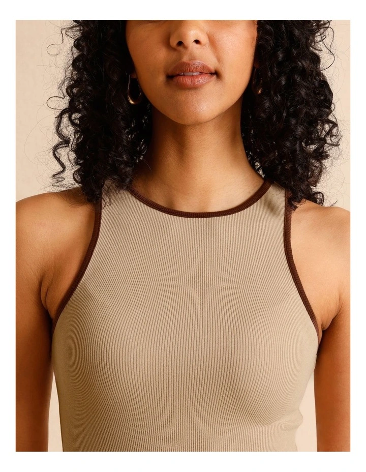 Organic Cotton Blend Contrast Rib Bind Tank in Sand image 6
