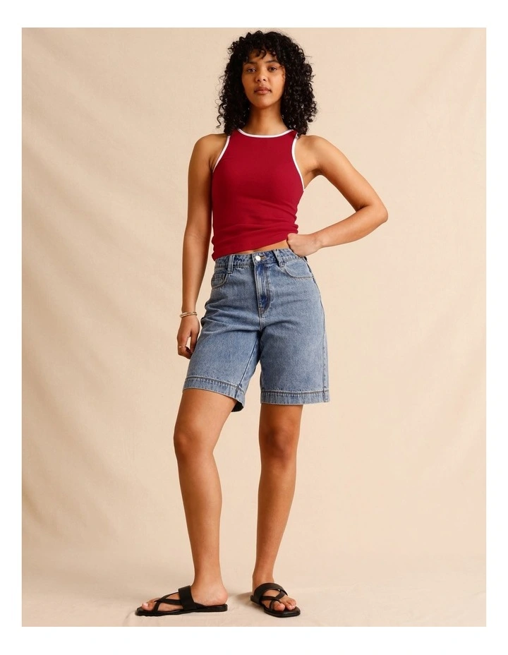 Organic Cotton Blend Contrast Rib Bind Tank in Raspberry image 2