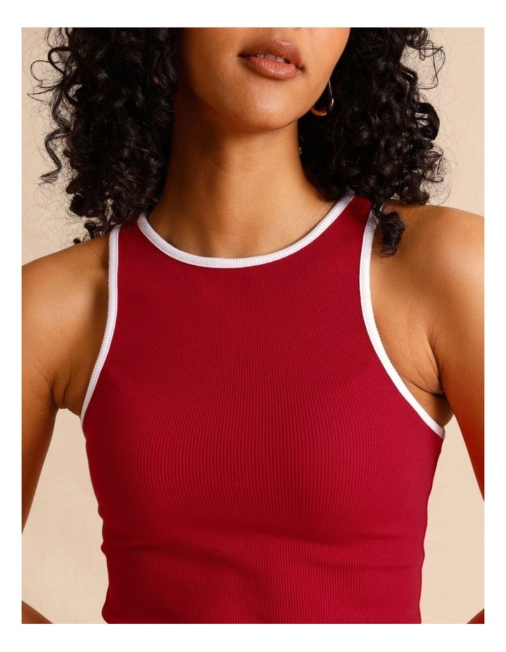 Organic Cotton Blend Contrast Rib Bind Tank in Raspberry image 4