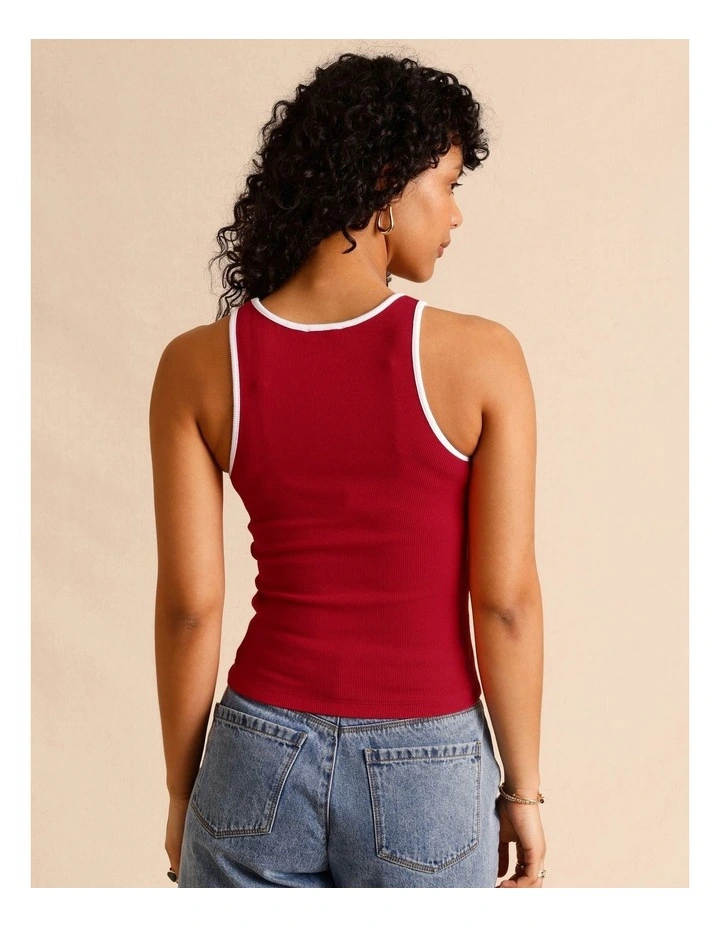 Organic Cotton Blend Contrast Rib Bind Tank in Raspberry image 5