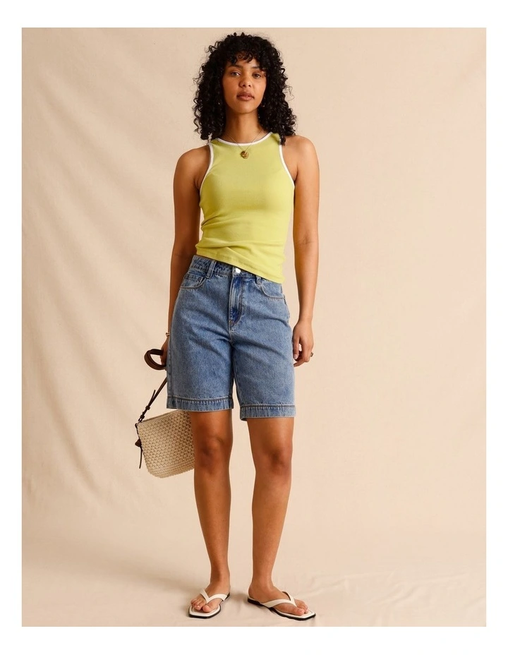 Organic Cotton Blend Contrast Rib Bind Tank in Lime image 3