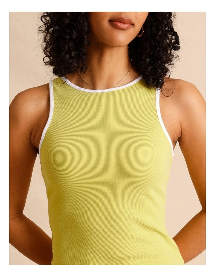 Organic Cotton Blend Contrast Rib Bind Tank in Lime image 5