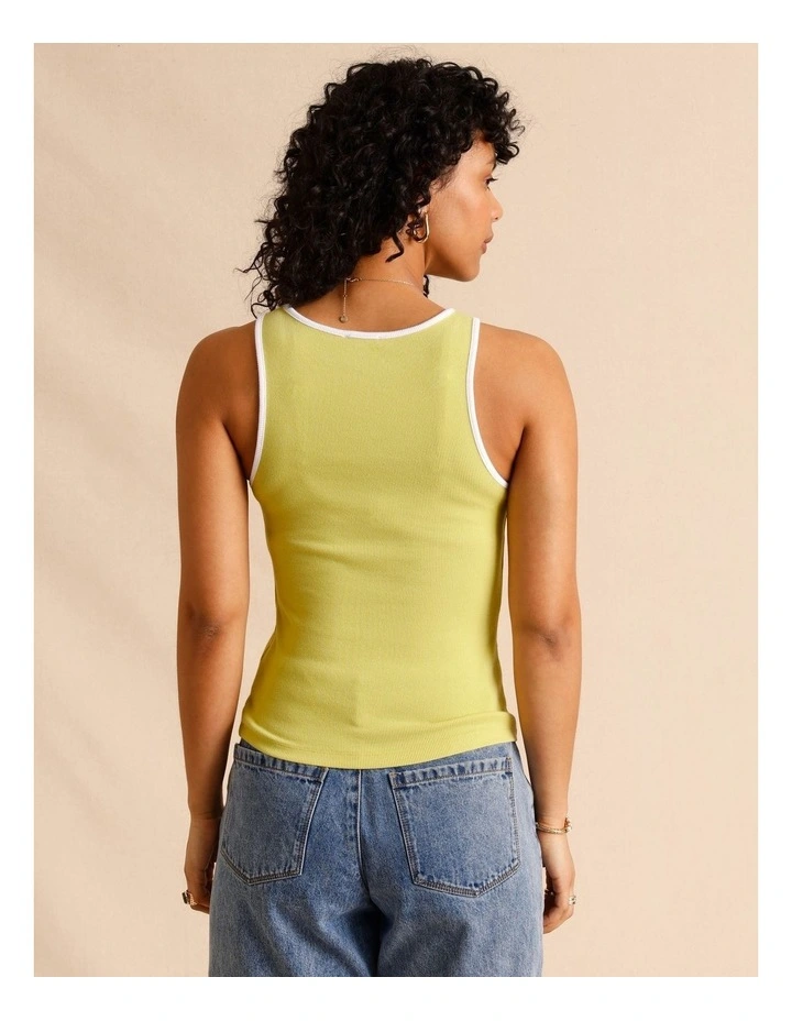 Organic Cotton Blend Contrast Rib Bind Tank in Lime image 6