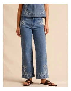 Recycled Cotton Blend Corded Denim Jeans in Mid Blues