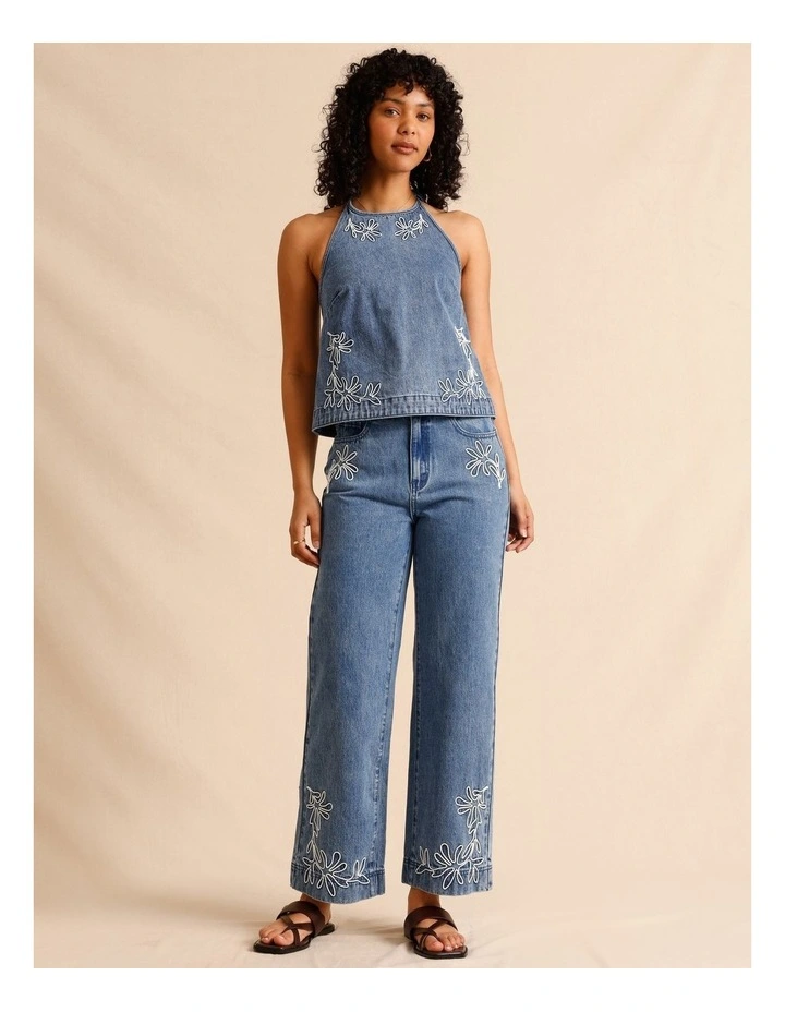 Recycled Cotton Blend Corded Denim Jeans in Mid Blues image 2