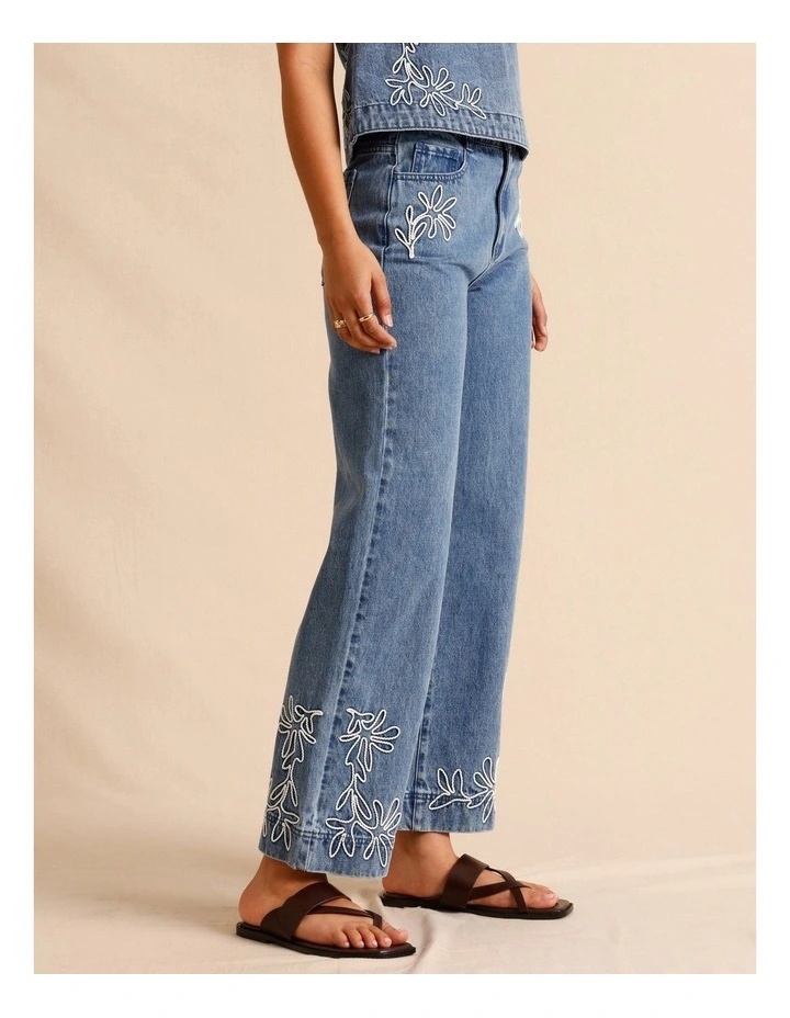 Recycled Cotton Blend Corded Denim Jeans in Mid Blues image 3