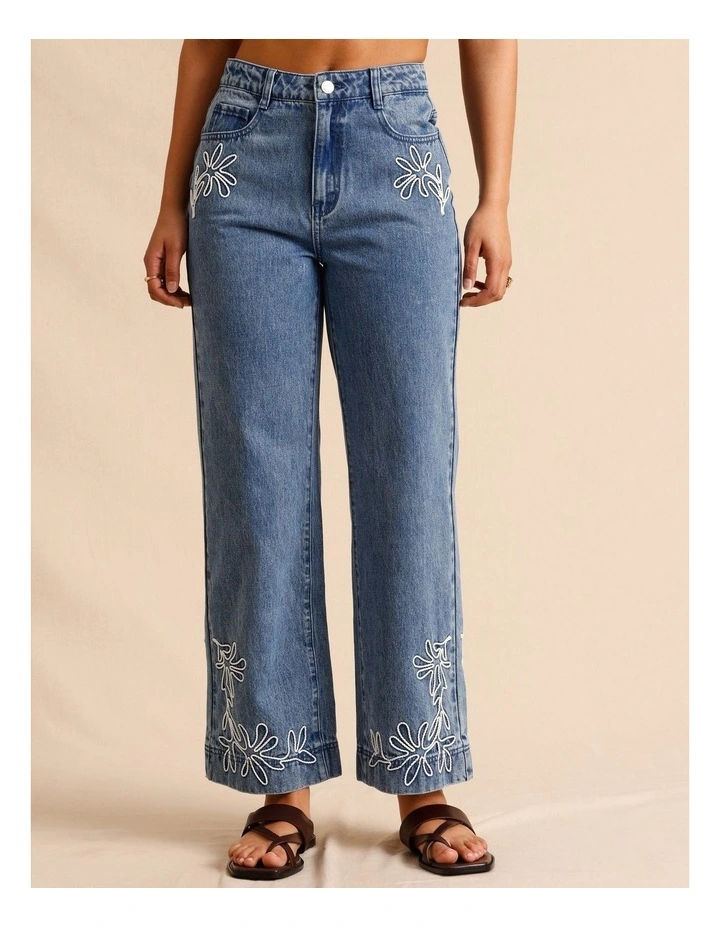 Recycled Cotton Blend Corded Denim Jeans in Mid Blues image 4
