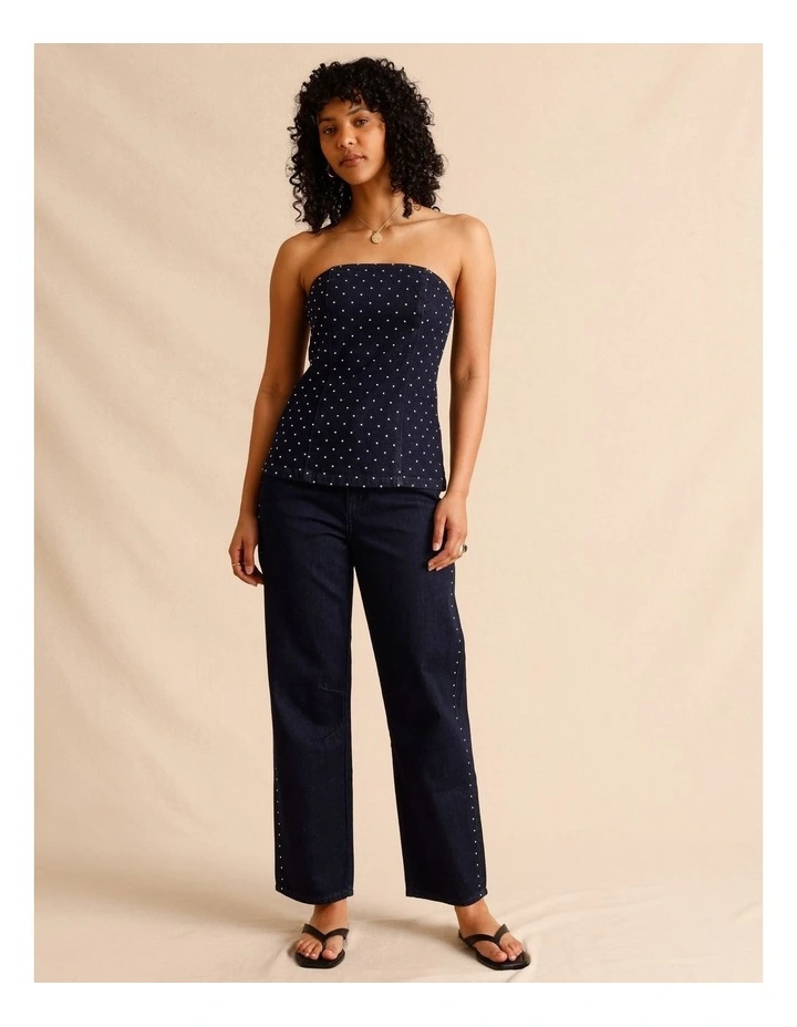 Recycled Cotton Blend Studded Jeans in Indigo image 1