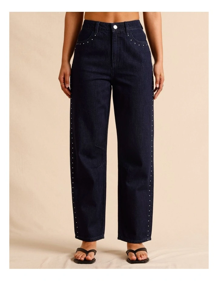 Recycled Cotton Blend Studded Jeans in Indigo image 2