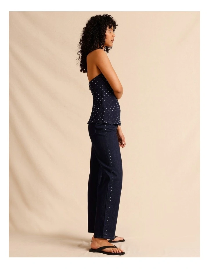 Recycled Cotton Blend Studded Jeans in Indigo image 3