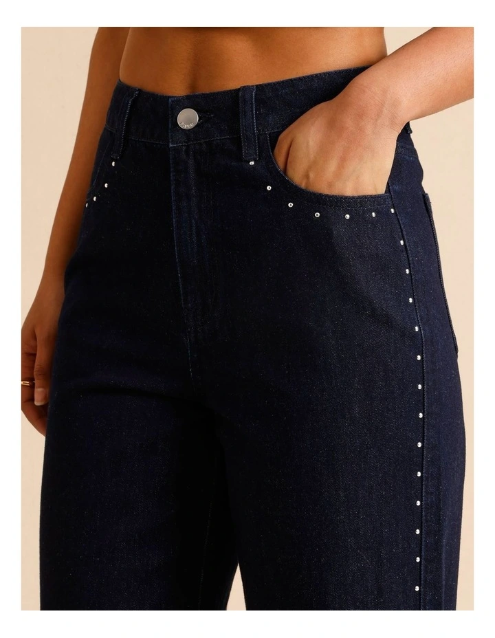 Recycled Cotton Blend Studded Jeans in Indigo image 4