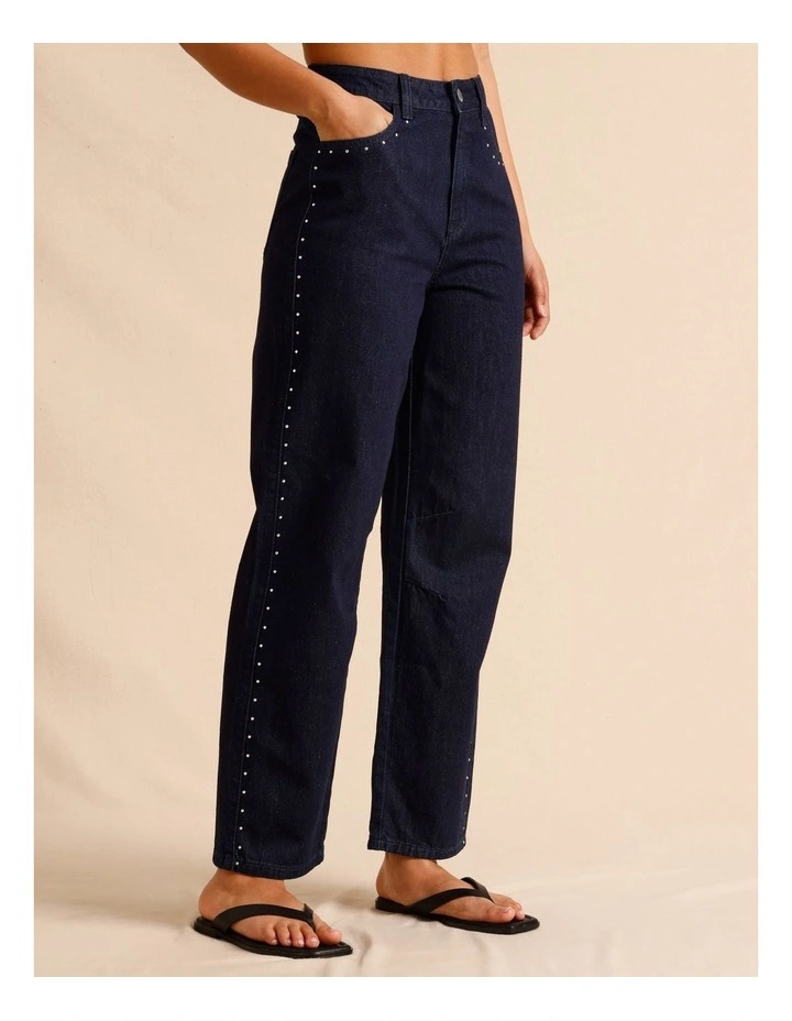 Recycled Cotton Blend Studded Jeans in Indigo image 5