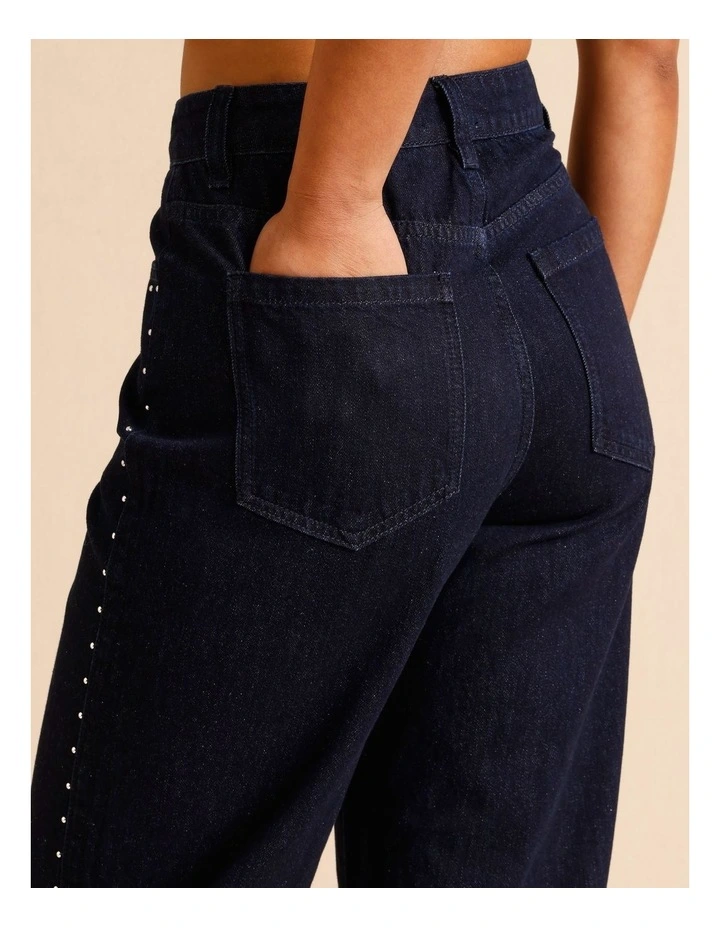Recycled Cotton Blend Studded Jeans in Indigo image 7