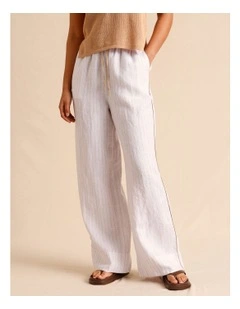 European Linen Elasticated Waist Straight Leg Pants in Assorted