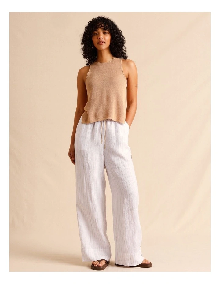 European Linen Elasticated Waist Straight Leg Pants in Assorted image 2