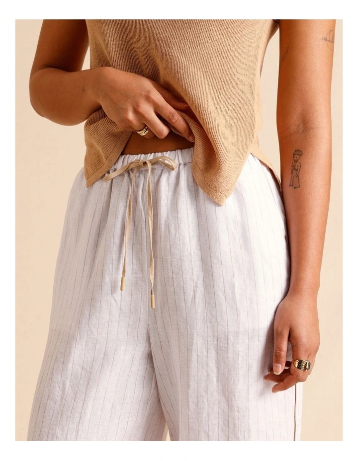 European Linen Elasticated Waist Straight Leg Pants in Assorted image 4