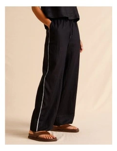 European Linen Elasticated Waist Straight Leg Pants in Black