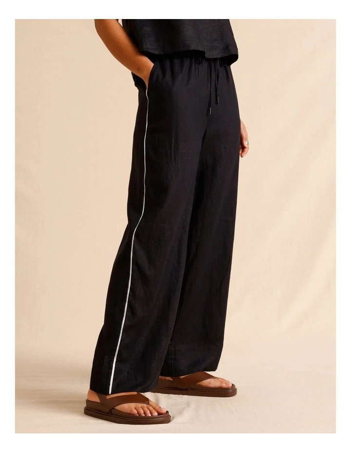 European Linen Elasticated Waist Straight Leg Pants in Black image 1