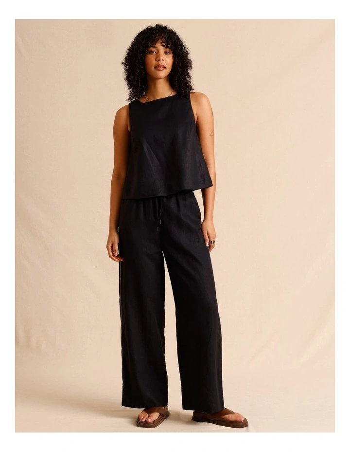European Linen Elasticated Waist Straight Leg Pants in Black image 2