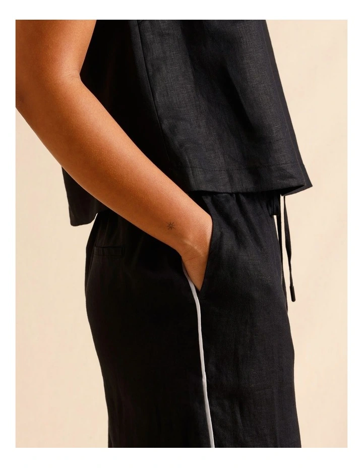 European Linen Elasticated Waist Straight Leg Pants in Black image 3