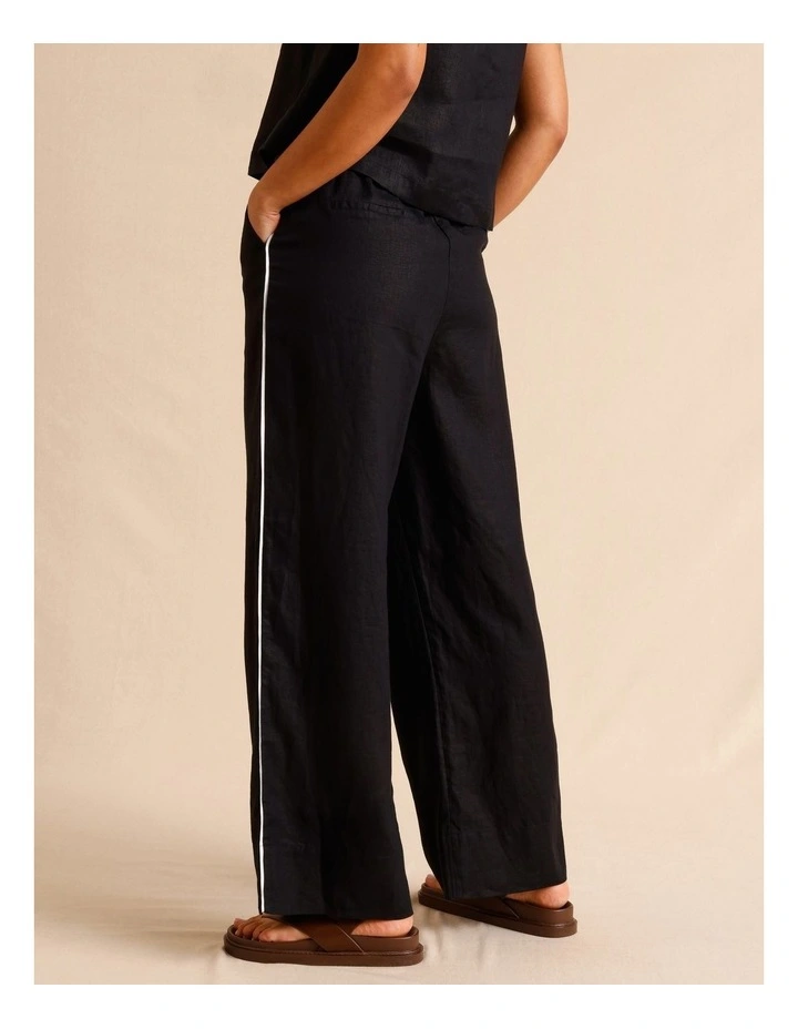 European Linen Elasticated Waist Straight Leg Pants in Black image 5