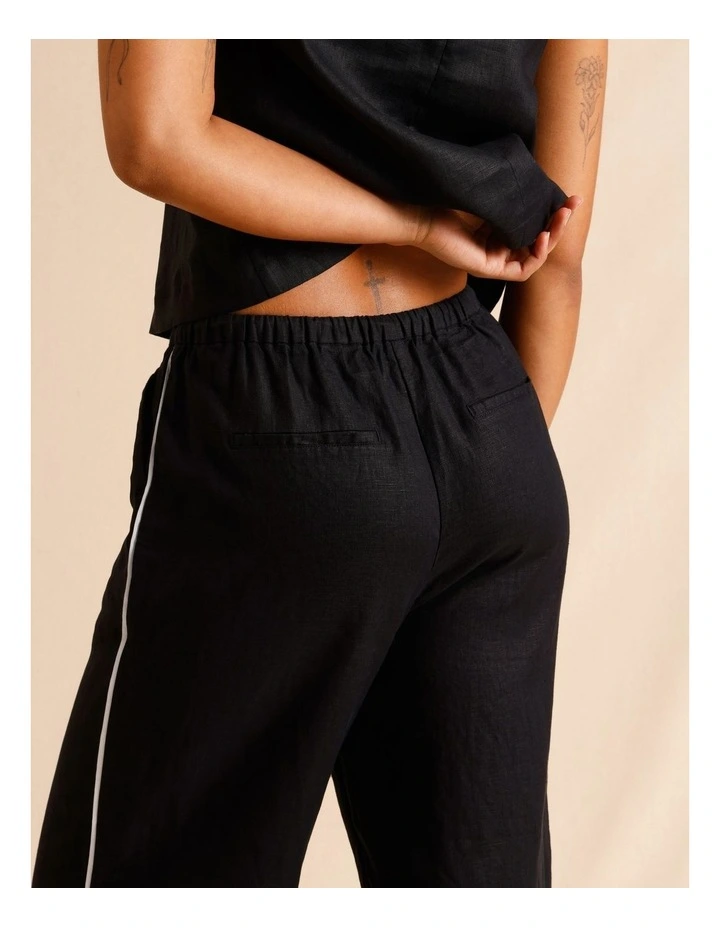 European Linen Elasticated Waist Straight Leg Pants in Black image 6