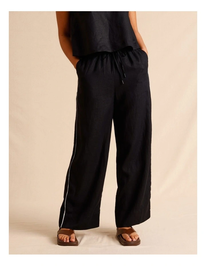 European Linen Elasticated Waist Straight Leg Pants in Black image 7