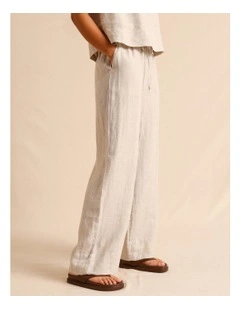 European Linen Elasticated Waist Straight Leg Pants in Oatmeal