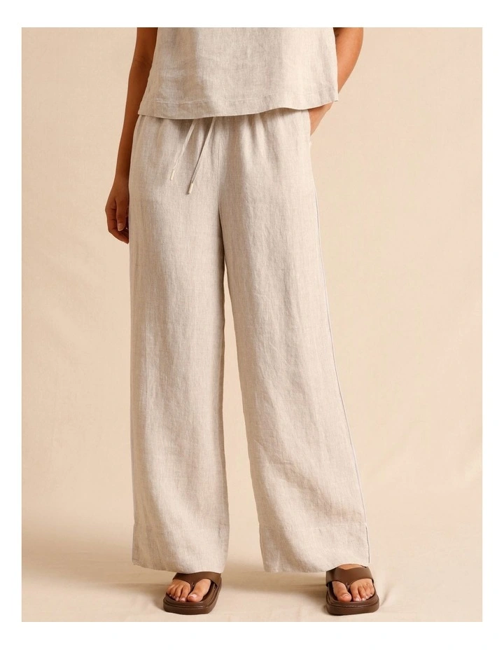 European Linen Elasticated Waist Straight Leg Pants in Oatmeal image 3