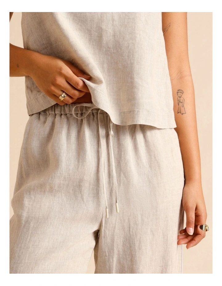 European Linen Elasticated Waist Straight Leg Pants in Oatmeal image 4