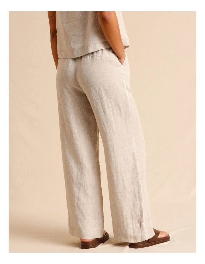 European Linen Elasticated Waist Straight Leg Pants in Oatmeal image 5