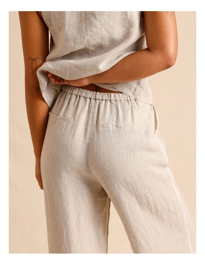 European Linen Elasticated Waist Straight Leg Pants in Oatmeal image 6